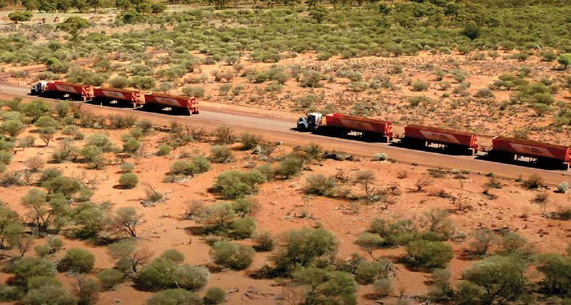 Overhead view of a road train